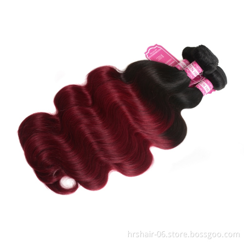 Wholesale 100% Unprocessed Brazilian Human Hair Weaves Body Wave Extension 9A Ombre Hair Bundles 1B/Burg Color hair weft